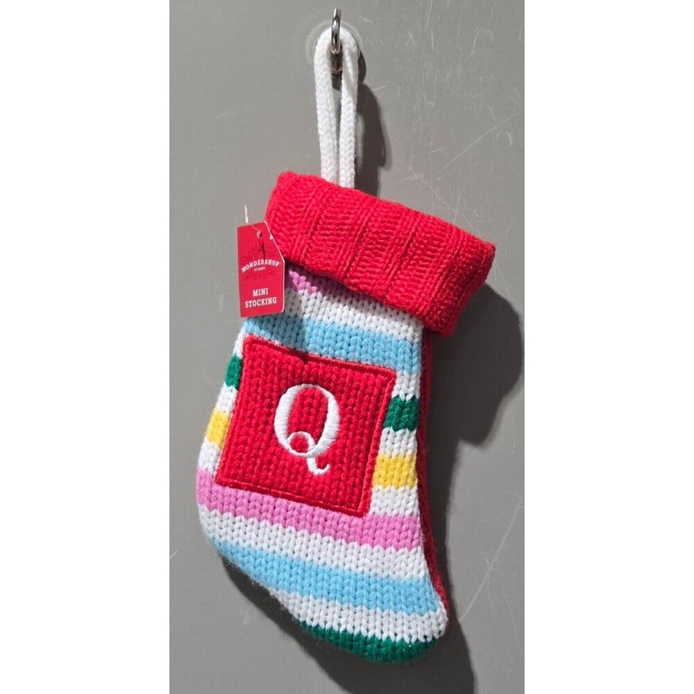 Wondershop Letter Q White Monogram Colorful Striped Knit Mini Christmas Stocking